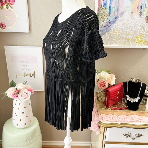 Buckle Black Sterling and Stitch black fringe coverup top - Picture 2 of 5